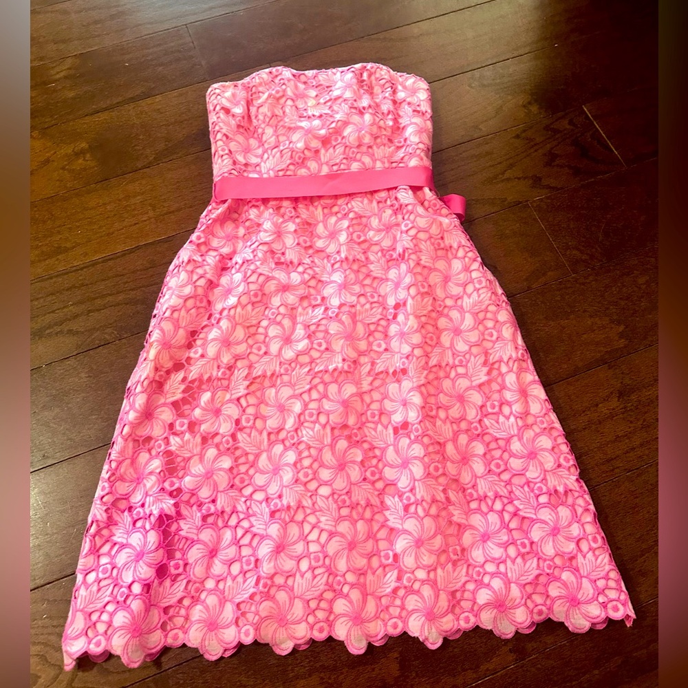 Lilly Pulitzer Pink Floral Strapless Lace Dress